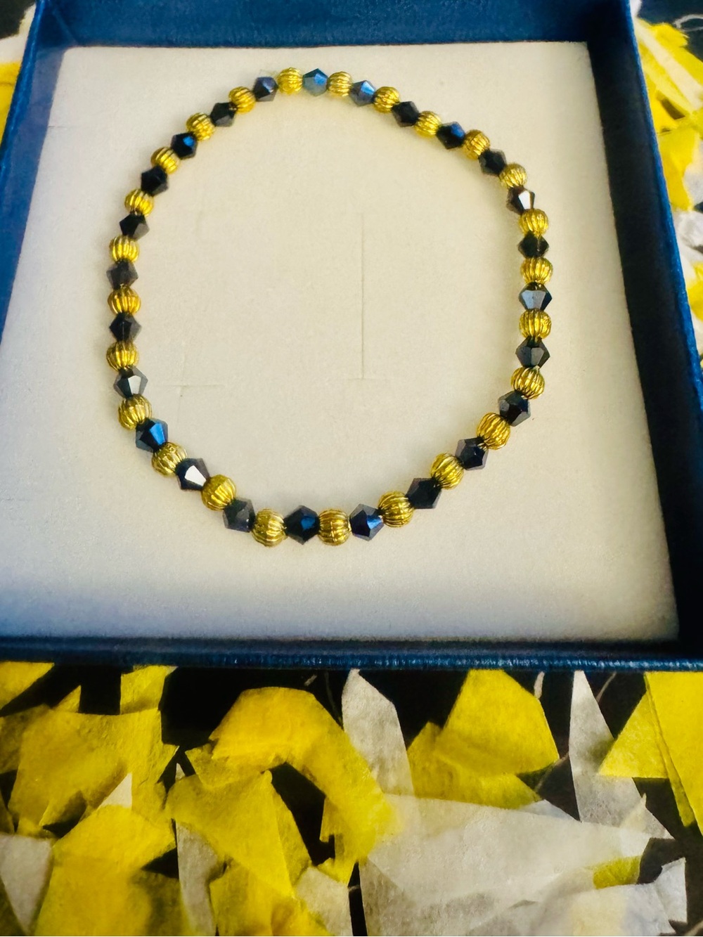 Gold and Black Beaded Stretch Bracelet for Women